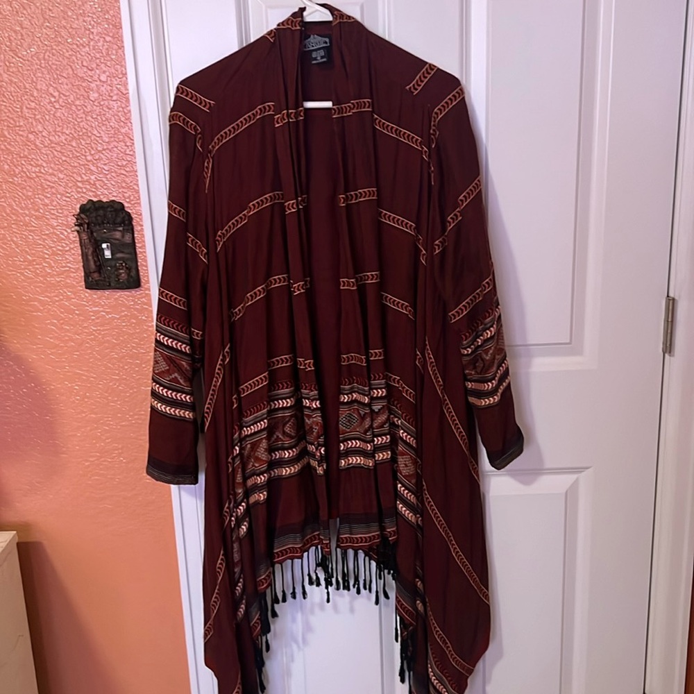 Rust colored cape jacket - size medium- fringed bottom- gentle sleeves